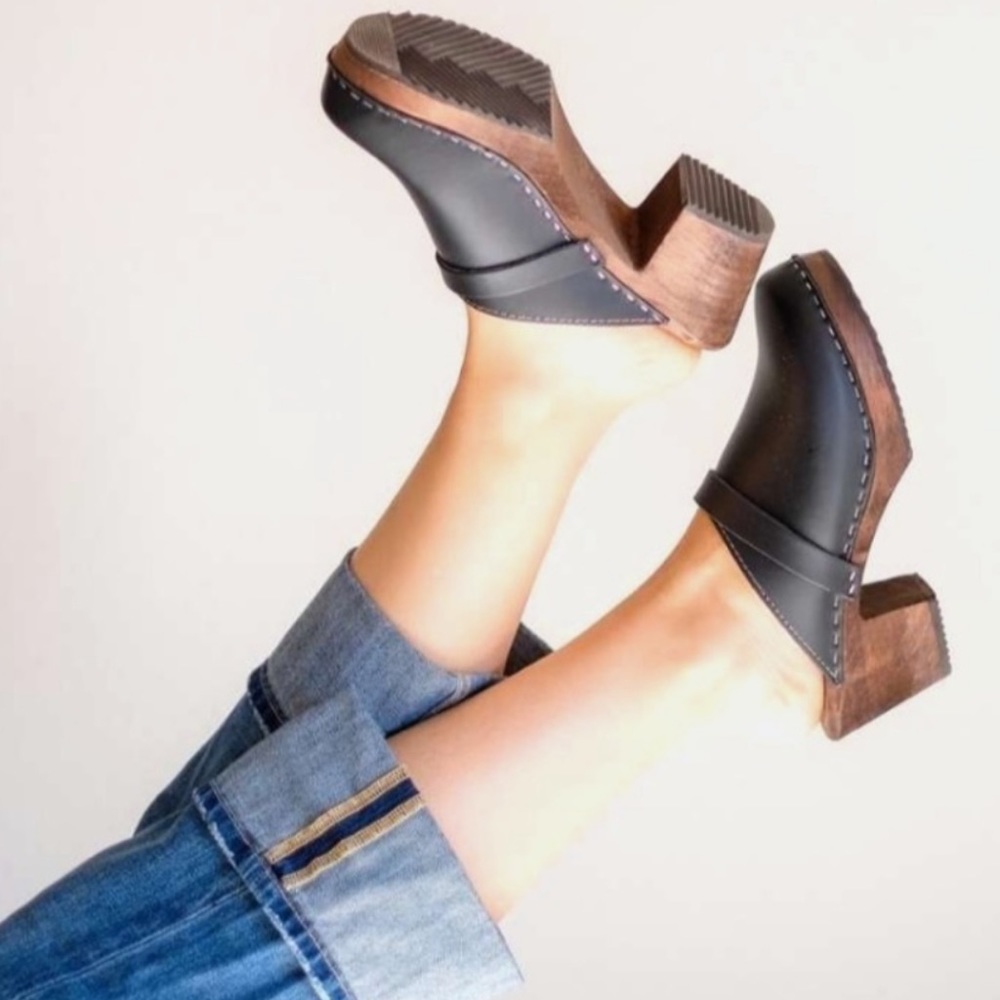 Lotta Stockholm High Heel Classic Clog in Black Brown Base with Strap Size 38